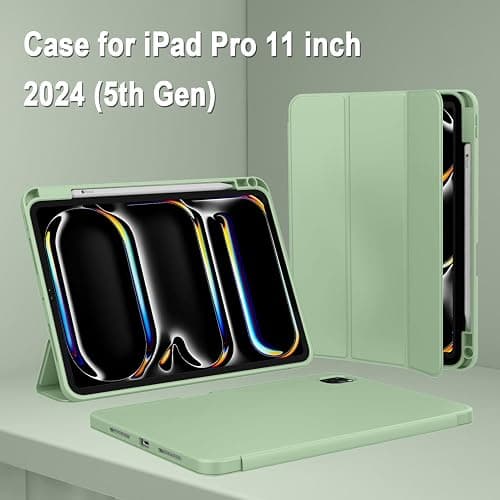 ZryXal iPad Pro 11 Inch Case (M5) 2025/ (M4) 2024 (Model: A2836/A2837/A3006), Trifold Stand Smart Cover with Pencil Holder and Soft TPU Back, Auto Wake/Sleep (Matcha Green) thumbnail 6