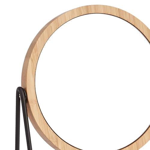 Amazon Basics Vanity Round Tabletop Mirror with Bamboo Rim, Double Sided Magnifying, 360° Rotation, Black, 7.2"L x 2.87"W thumbnail 3
