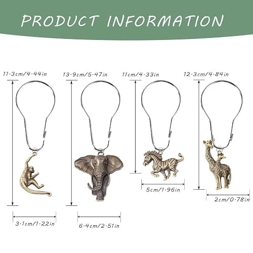 YRMLYMOP Jungle Shower Curtain Hooks,12 Pcs Animal Shower Curtain Hooks, Rainforest Elephant Zebra Monkey Giraffe Tropical Safari Bathroom Curtain House Bathroom Decor Accessorie, Stainless Steel Ring thumbnail 3