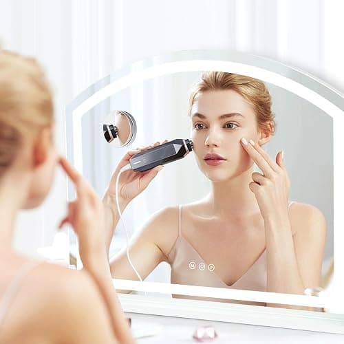 LSLIFE Vanity Mirror with LED Lights, 3 Color Dimmable Makeup Mirror for Dressing Table Large Curved Vanity Mirror with Lights Touch Control Table Makeup Mirror for Bedroom (60W x 51.5H cm) thumbnail 6