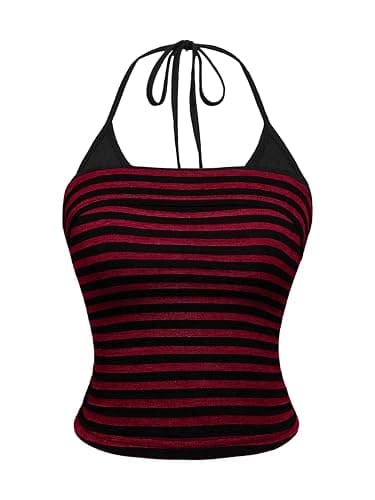 SOLY HUX Women's Striped Halter Top Y2k Summer Camisole Grunge Slim Fit Going Out Crop Tops - Image 1
