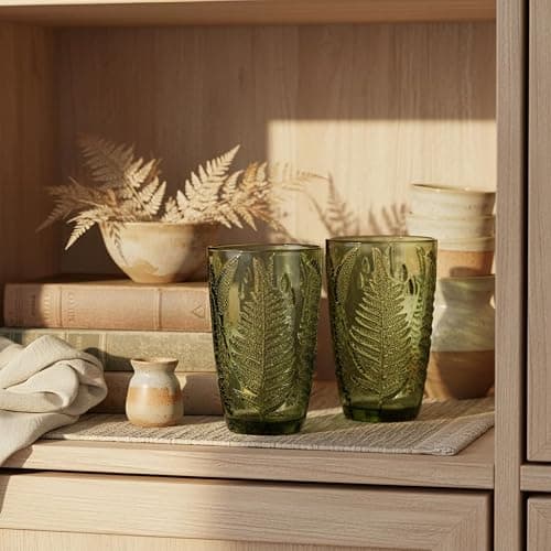 Green Drinking Glasses Set Of 4-12 Oz Hand Blown Vintage Drinking Glasses, Boho Aesthetic Antique Glassware, Colored Cute Glass Cups, Textured Highball Water Tumbler, Unique Retro Drinkware Gift thumbnail 5