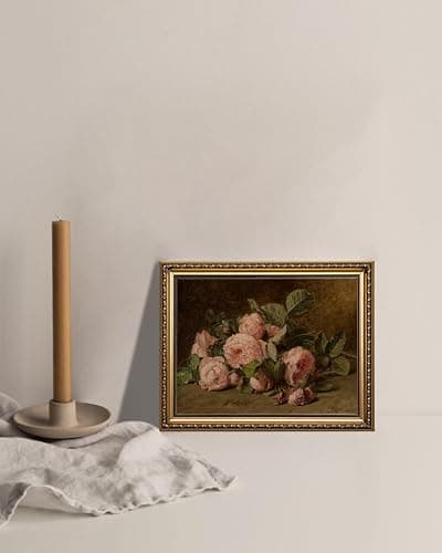 KISSFOX Gold Framed Wall Art Vintage Wall Decor Rose Floral Canvas Art Flower Pictures Dark Botanical Paintings Rustic Moody Artwork For Living Room Kitchen Bedroom thumbnail 2