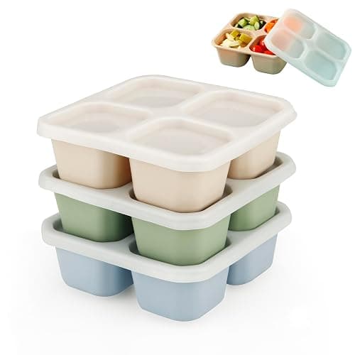 PandaEar 3 Stück Snackbox mit Fächern Kinder– Silikon Snack box mit Deckel für Kinder & Erwachsene – 4-geteilte Bento Snackdose Snackbehälter wiederverwendbar für Arbeit & unterwegs, bpa frei - Image 1