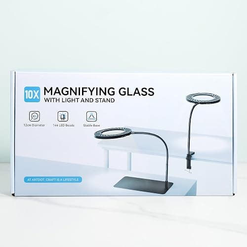 ARTDOT 10X Magnifying Glass with Light and Stand, 144 LEDs Desk Lamp with 5 Color Temperatures and 9 Levels Adjustable Brightness for Diamond Painting Accessories Crafts Reading Hobbies Close Work thumbnail 8