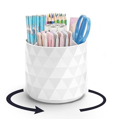 minimaliving Stifte Organizer,Funkelnder diamantartiger Stiftehalter mit 360° Drehung – Schreibtisch Zubehör mit 5 Fächern für Büro,Schule,Zuhause,Kunstbedarf(Reinweiß)