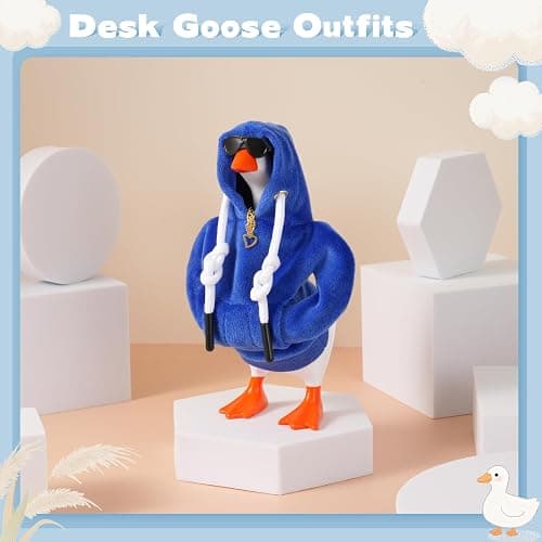 6 Set 7inch Desk Goose Outfits, Mini Desktop Goose Clothes Desk Goose Accessories Set for Magnetic Goose Statue ( Dark Blue Hoodie+ Sunglasses+ Necklace ) thumbnail 6