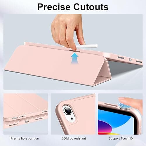 BFGTSJF Case for iPad (A16) & iPad 10th Gen with Pencil Holder, Pink | Fits iPad A16 11-inch 2025 & 10th Gen 10.9-inch 2022, Slim Protective Smart Trifold Stand, Auto Wake/Sleep, Support Touch ID thumbnail 3