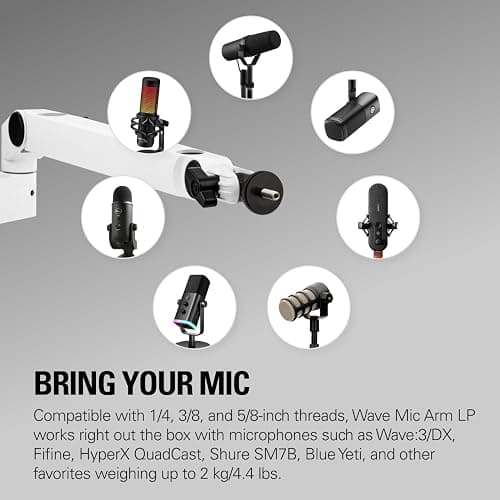 Elgato Wave Mic Arm LP White - Premium Low Profile Microphone Arm with Cable Management, Desk Clamp, Versatile Mounting and Fully Adjustable, perfect for Podcast, Streaming, Gaming, Home Office thumbnail 6