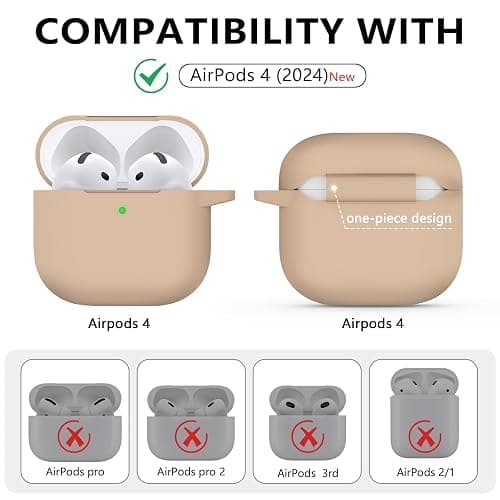 Ljusmicker for AirPods 4 Case Cover 2024 with Cleaner Kit,Soft Silicone Protective Cover for Apple AirPods 4th Generation for Women Men,AirPod 4 Case Accessories with Keychain-Brown thumbnail 2