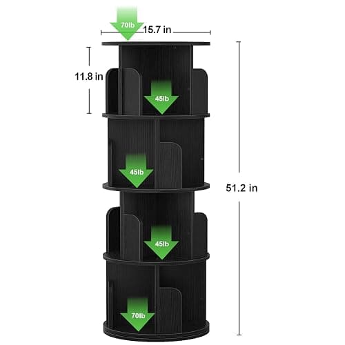 Aheaplus Rotating Bookshelf, 360 Revolving Bookshelf Tower for Small Space, 4 Tier Floor Standing Bookcase Storage Rack, Wood Narrow Book Shelf Organizer for Bedroom, Living Room, Study Room, Black thumbnail 3