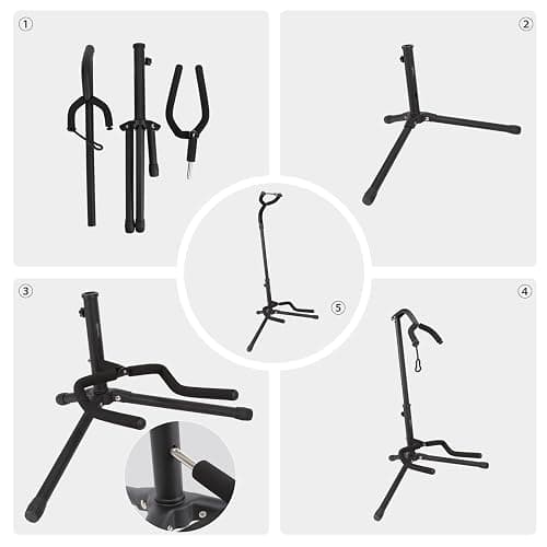 Amazon Basics Height Adjustable Foldable Guitar Stand with Secure Support, Padded Non-Slip Floor Stand for Acoustic, Electric, Bass and Banjos, Portable Display Stand, Black thumbnail 7