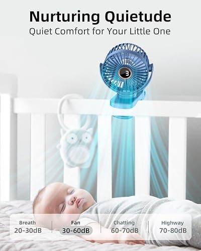 buywoo Portable Mini Personal Fan, Small Rechargeable Battery Powered Stroller Fan for Desk, Strong Clamp Grip, 360° Rotation, 3-Speed, LED Display, Clip On Cooler for Bed, Golf Cart, Office, Blue thumbnail 5