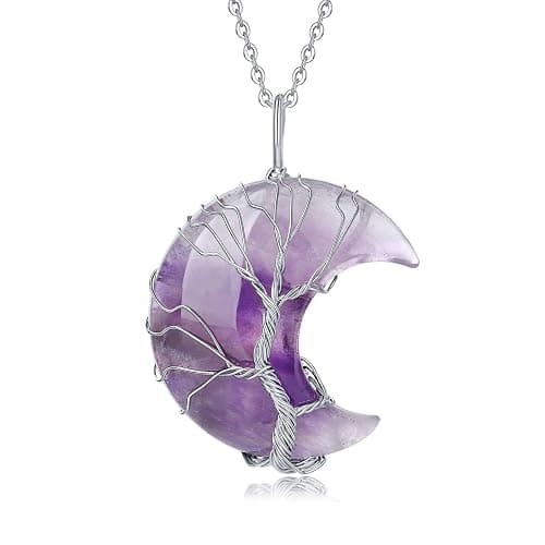XIANNVXI Necklaces for Women Crescent Moon Pendant Necklace Tree of Life Wire Wrapped Crystal Necklaces Natural Gemstone Quartz Jewelry for Women - Image 1