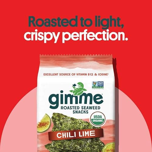 Gimme Seaweed Organic Premium Roasted Seaweed Snacks, Chili Lime, 6 Count, Keto, Vegan, Gluten-Free, Great Source of Omega3s and Iodine, Healthy On-The-Go Snack for Kids and Adults thumbnail 4