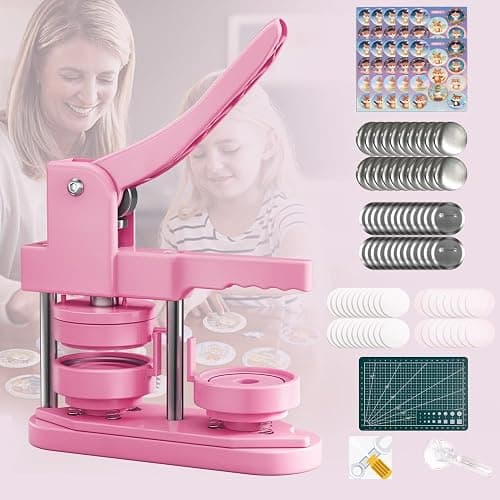 FreeingBAG Button Maker Machine 58mm - (3 Gen) Installation-Free (2.25in) DIY Badge Button Maker Press Machine Badge Punch Press with 100pcs Button Parts Pictures (Pink, 2.25 inch / 58mm) thumbnail 7