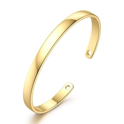 TEN MIRO 16k Chunky Gold Bangle Cuff Bracelets for Women Trendy, Sweatproof Bangle Bracelet Non Tarnish Gold Plated Cuff Bracelets for Women - Image 1