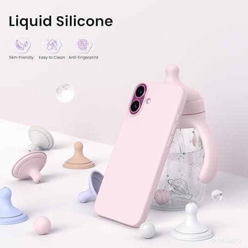 ORNARTO Compatible with iPhone 16 Plus Case 6.7",Liquid Silicone 3 Layers Full Covered Soft Gel Rubber Phone Case,Shockproof Protective Cover 6.7 Inch with Anti-Scratch Microfiber Lining-Chalk Pink thumbnail 3