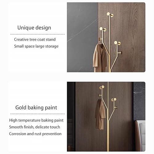 BUZUEY Gold Coat rack,Sturdy coat tree freestanding heavy duty with Marble Base,Metal standing coat rack for Bedroom,Entrance,Modern coat hanger stand for Coats,Hats,Bags(gold) thumbnail 3