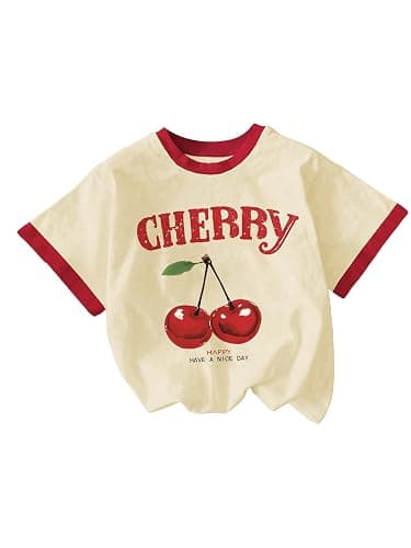 RoseSeek Girls Cherry Shirt Short Sleeve Colorblock Graphic Tees Cute Summer Shirts Y2k Aesthetic Clothes - Image 1