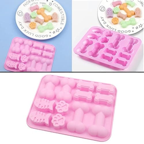 2 PCS Silicone Paw Bone and Fish Shaped 3 in 1 Baking Moulds Pink Non Stick Dog Paw Bone Chocolate Moulds for Cake Cookie Jelly Ice Cube Trays Dog Treats thumbnail 6