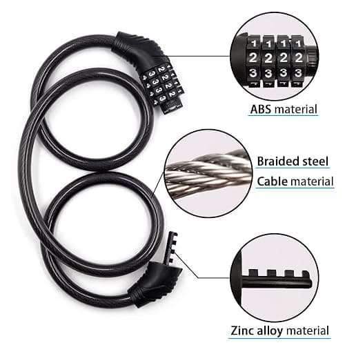 Revelook 4 Digit 3 Feet Long Bike Lock Cable Combination, Resettable Anti Theft Bicycle Lock for Electric Scooter thumbnail 2