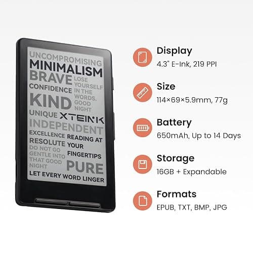 XTEINK X4 E-Book Reader (Developer Edition), 4.3" Pocket E-Ink eReader, Physical Page-Turn Buttons, Ultra-Thin 0.23" & 2.72 oz, Magnetic-Ready Design, Distraction-Free Reading, 16GB, Mist Gray thumbnail 9