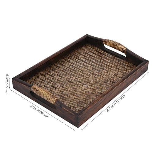 Rattan Serving Tray with Handle, Rustic Table Tray Rectangular Tea Tray  thumbnail 3