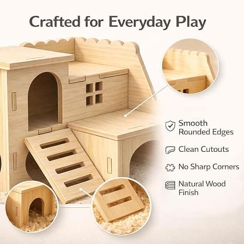 Tiny Hamster Maze Wood House Fun Slide House Double-Decker Hut for Dwarf Gerbil Mouse Mice Rat Small Animals(Only for Small Hamster) thumbnail 4