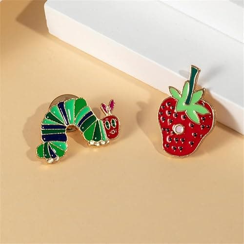 RLHRNDE 2 Pcs Hungry Caterpillar Strawberry Brooch Pins for Educators Backpack Clothes Hat Accessories Cute Pin Set for Women Aesthetic Gifts thumbnail 6