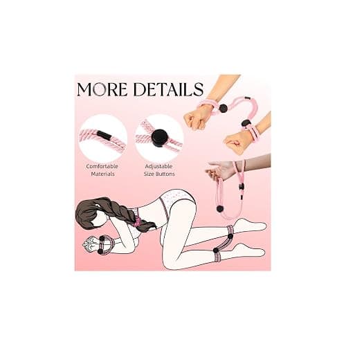 Rope Handcuffs Bracelets 2 Pcs Sex Restraints Ankle Cuffs BDSM Bondage Adjustable Handcuffs Anklets Sex Toys Cotton Ropes Wrist Cuffs Beginner Fetish Adult SM Game for Women (Pink) thumbnail 5