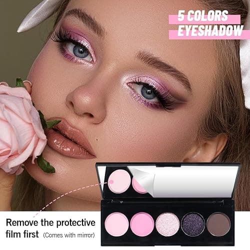 CAKAILA Pink Black Brown 5Colors Eye Shadow Palette Makeup with Mirror,Neutral Vegan Eyeshadow Palette for Older Women Waterproof Long Lasting Naturing-Looking sombras para ojos,Cruelty Free thumbnail 2