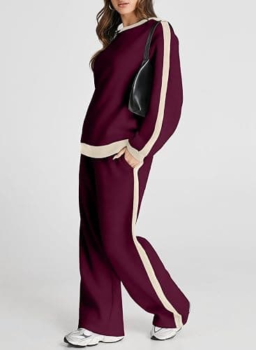 Herseas Women 2 Piece Outfits Color Block Sweatsuit Casual Fleece Lounge Matching Sets thumbnail 2