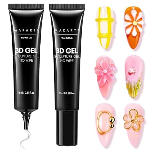 Makartt 3D Nail Gel, 2 Pcs 15g Nail Sculpting Gel for Molding and Drawing | No Wipe, Clear Rhinestone Glue, Gems Decoration, Carving and Painting Nail Art - Image 1