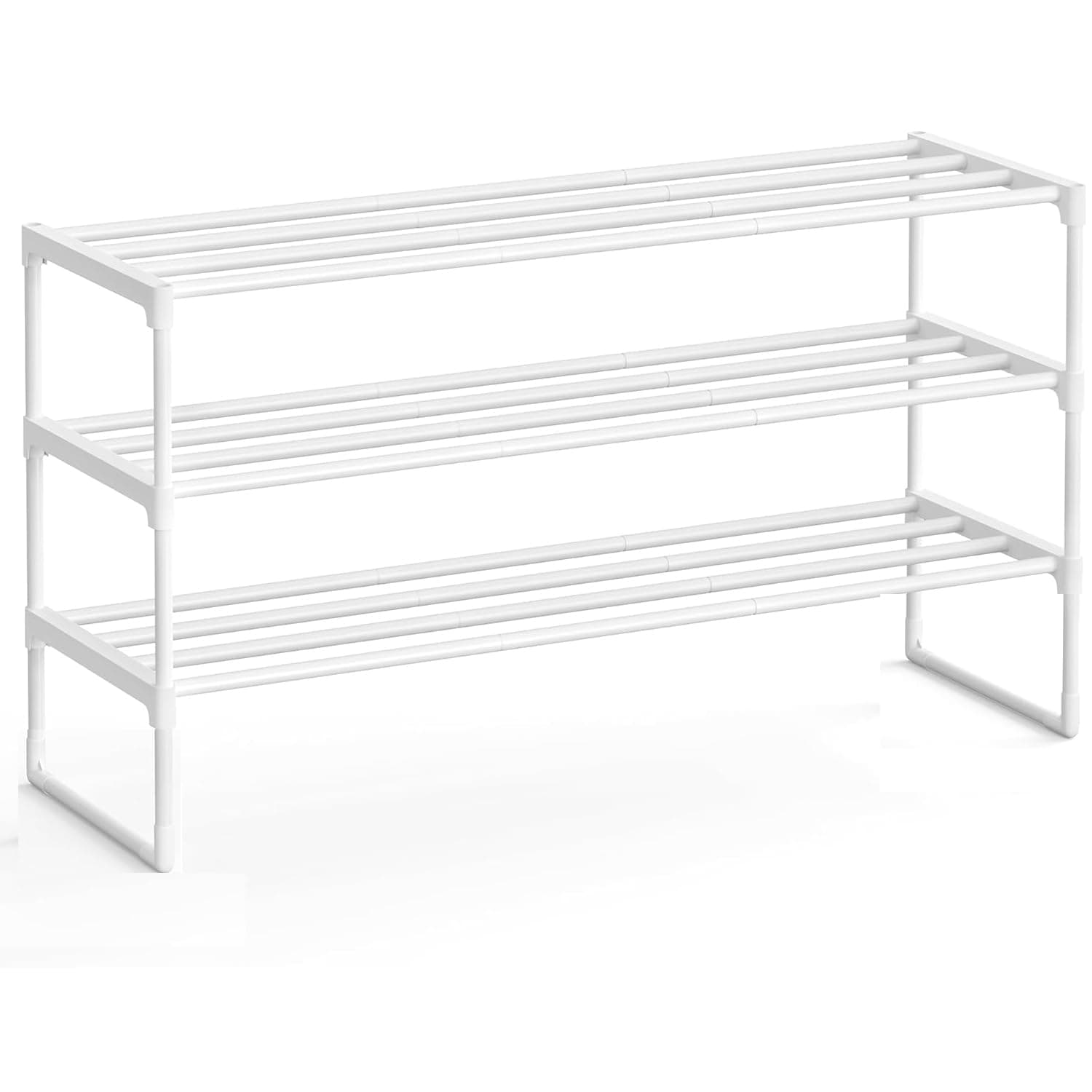 Shoe Rack, 3-Tier Shoe Organizer, Metal Storage Shelf, Upright or Upside Down, for 12-15 Pairs, Stackable, for Entryway, 61 x 28 x 38 cm(3-Tier White) - Image 1