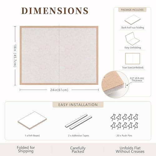 Bulletin Board Felt Pin Board, 24 x 18 Inch,Oatmeal | Office Cork Board Alternative for Home Office, Classroom Decor, Foldable Picture Board with Adhesive Strips & 20 Pushpins thumbnail 2