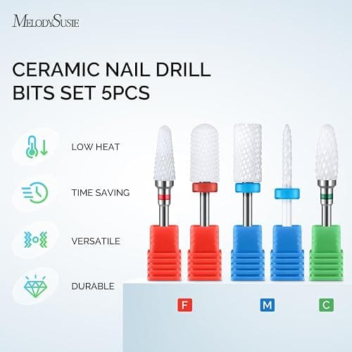 MelodySusie Ceramic Nail Drill Bits Set, 3/32'' (2.35mm) Professional Acrylic Nail File Drill Bit for Manicure Pedicure Cuticle Gel Nail Polishing 5Pcs thumbnail 2