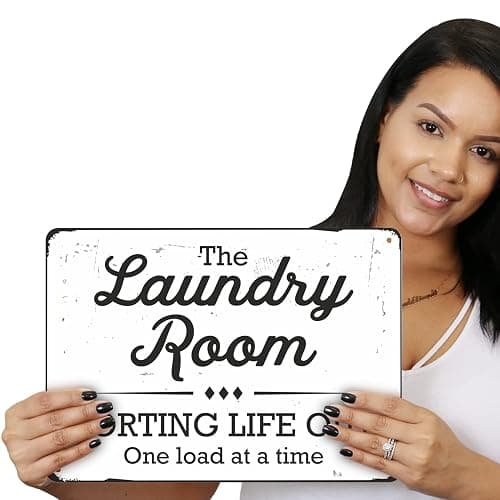 SmartSign Funny Laundry Room Sign, “Sorting Life Out One Load At A Time” Vintage Decor Sign, 10" x 14", 40 mil Laminated Rustproof Aluminum, Black & Rustic White, Made in USA thumbnail 3