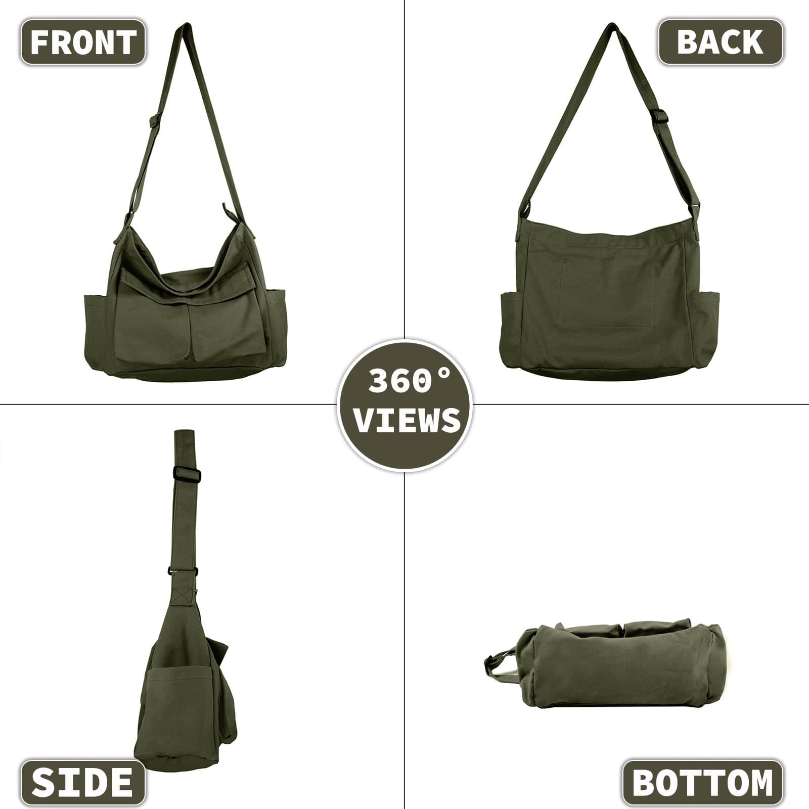 Canvas Messenger Bag Large Hobo Crossbody Bag with Multiple Pockets Casual Shoulder Tote Bag for Women and Men thumbnail 3