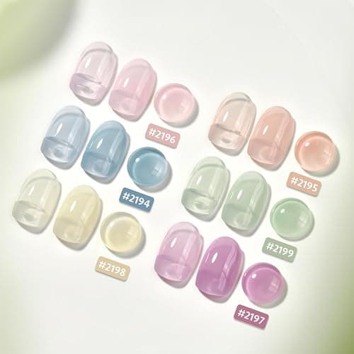 GAOY Jelly Green Spring Summer Gel Nail Polish Set, 6 Transparent Colors Sheer Blue Pink Nude Soak Off UV Light Cure Gel Polish Kit for Salon and Nail Art DIY at Home thumbnail 2