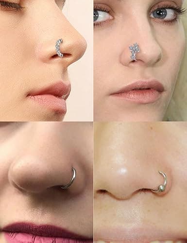 Vsnnsns 20G Nose Rings Hoops for Women 316L Stainless Surgical Steel Heart Butterfly Flower Cross Cubic Zirconia Nose Rings Hoops Piercing Jewelry for Women Men 20 Gauge Silver Black Rose Gold 8MM thumbnail 5