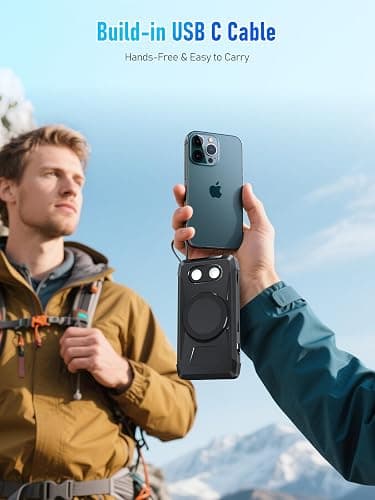 Magnetic Solar Power Bank 20000mAh Wireless Portable Solar Charger 22.5W USB C PD QC 3.0 Fast Charging 5 Output 3 Input Camping External Battery Pack,with 2 LED Flashlight for Outdoor (Black) thumbnail 5