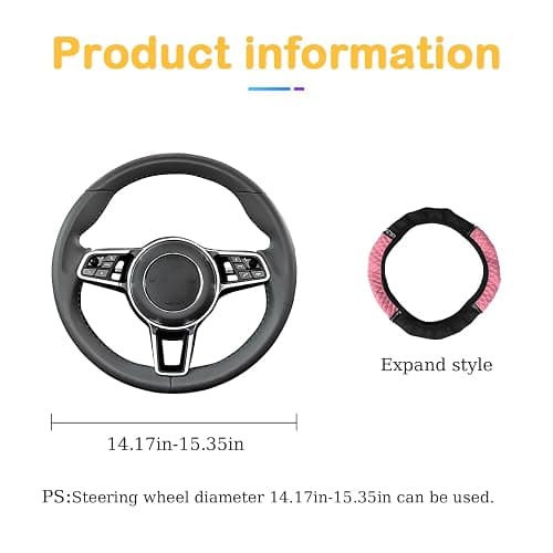 Osilly Bling Car Steering Wheel Cover, 15 Inch Rhinestones Soft Leather Elastic Steering Wheel Protector, Sparkly Crystal Diamond for Women Girls, Car Interior Accessories for Most Cars (Pink) thumbnail 2
