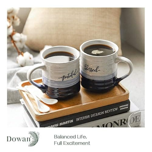 DOWAN 20 oz Coffee Mugs, Large Mugs with Word Blessed Grateful, Porcelain Coffee Cup, Thank You Gifts for Mom Dad, Set of 2 thumbnail 7