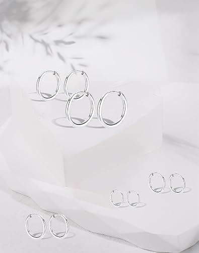 5 Pairs Small Huggie Hoop Earrings for Women, Stainless Steel Lightweight Hypoallergenic Silver/Gold Earrings for Sensitive Ears, Stackable Cartilage Hoop, Minimalist Everyday Jewelry (6/8/10/12/14mm) thumbnail 8