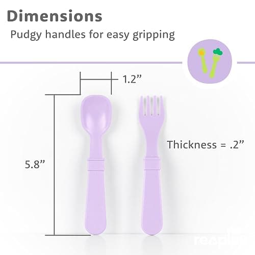 Re-Play Toddler Forks and Spoons Set - 4x4 Utensils Set for Kids - Dishwasher and Microwave Safe - Made in USA - Set of 8-5.8" x 1.2" x 0.2" - Princess thumbnail 2