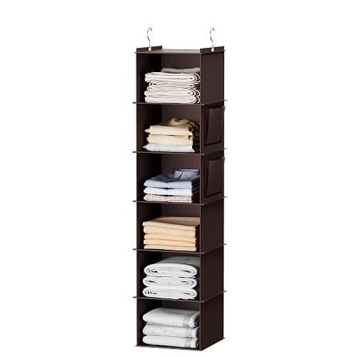 YOUDENOVA Hanging Closet Organizer, 6-Shelf Closet Hanging Storage Shelves, Brown - Image 1