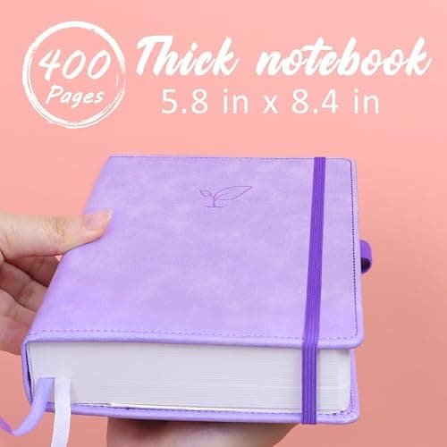 Hoci Poci Lined Journal Notebook, 400 Pages Thick Journal for Writing, A5 Hardcover Leather Notebook with 100Gsm College Ruled Paper for Women Men Work Note taking, 5.8" x 8.4", Purple thumbnail 2
