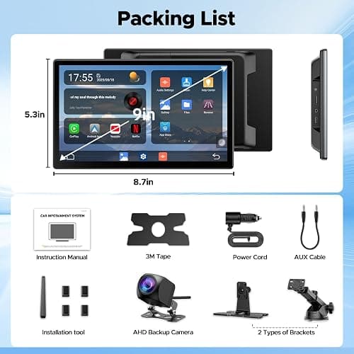 LAMTTO 9" Wireless CarPlay Screen with Net-Flix YouTube Apps Protable Car Play Screen for Apple Carplay and Android Auto with Backup Camera Navigation Bluetooth Voice Control AUX Siri thumbnail 9