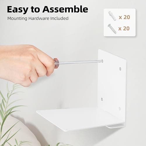 STORAGE MANIAC Floating Book Shelves for Wall Mounted Invisible Floating Bookshelves Heavy-Duty Steel Hidden Bookshelf Hanging Bookshelves for Bedroom Living Room Office, White 4-Pack Large thumbnail 7